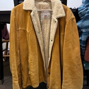 PIONEER Tan Suede Bomber Jacket with Cream Sherpa Collar